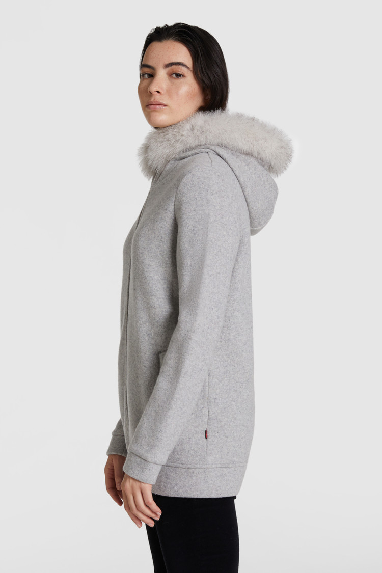 Wool-cotton zipped sweatshirt with hood
