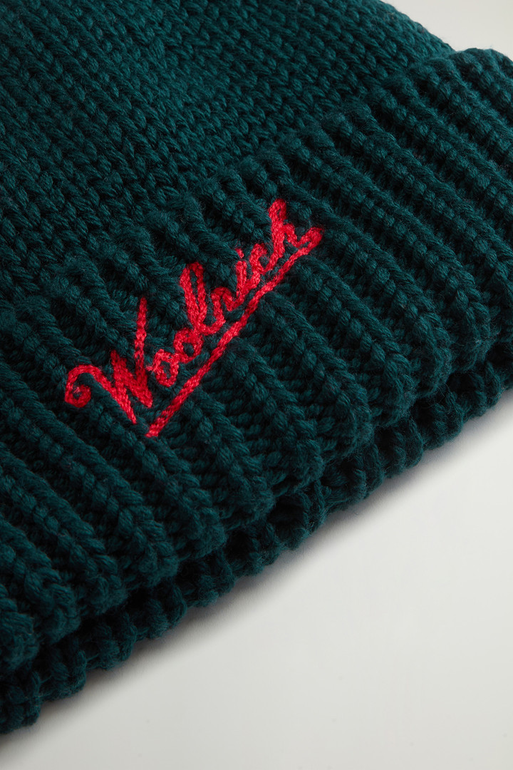 Beanie in Pure Merino Virgin Wool with Contrasting Logo Green photo 3 | Woolrich