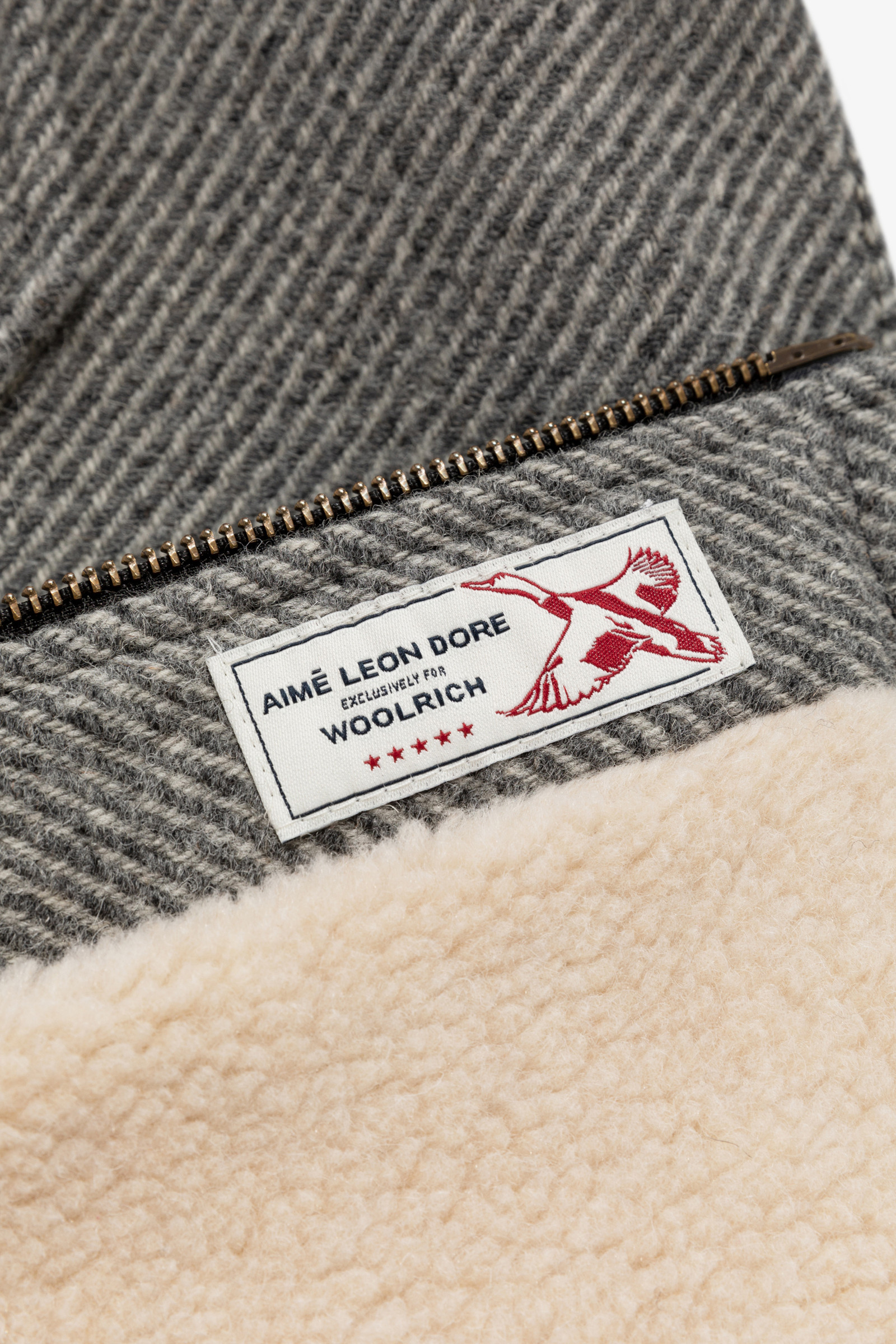 Wool Blend Overshirt with Sherpa Lining - Aimé Leon Dore / Woolrich Grey photo 3 | Woolrich