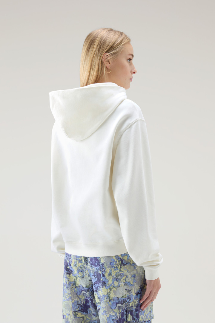 Sweat-shirt en pur coton à capuche et logo brodé Blanc photo 3 | Woolrich