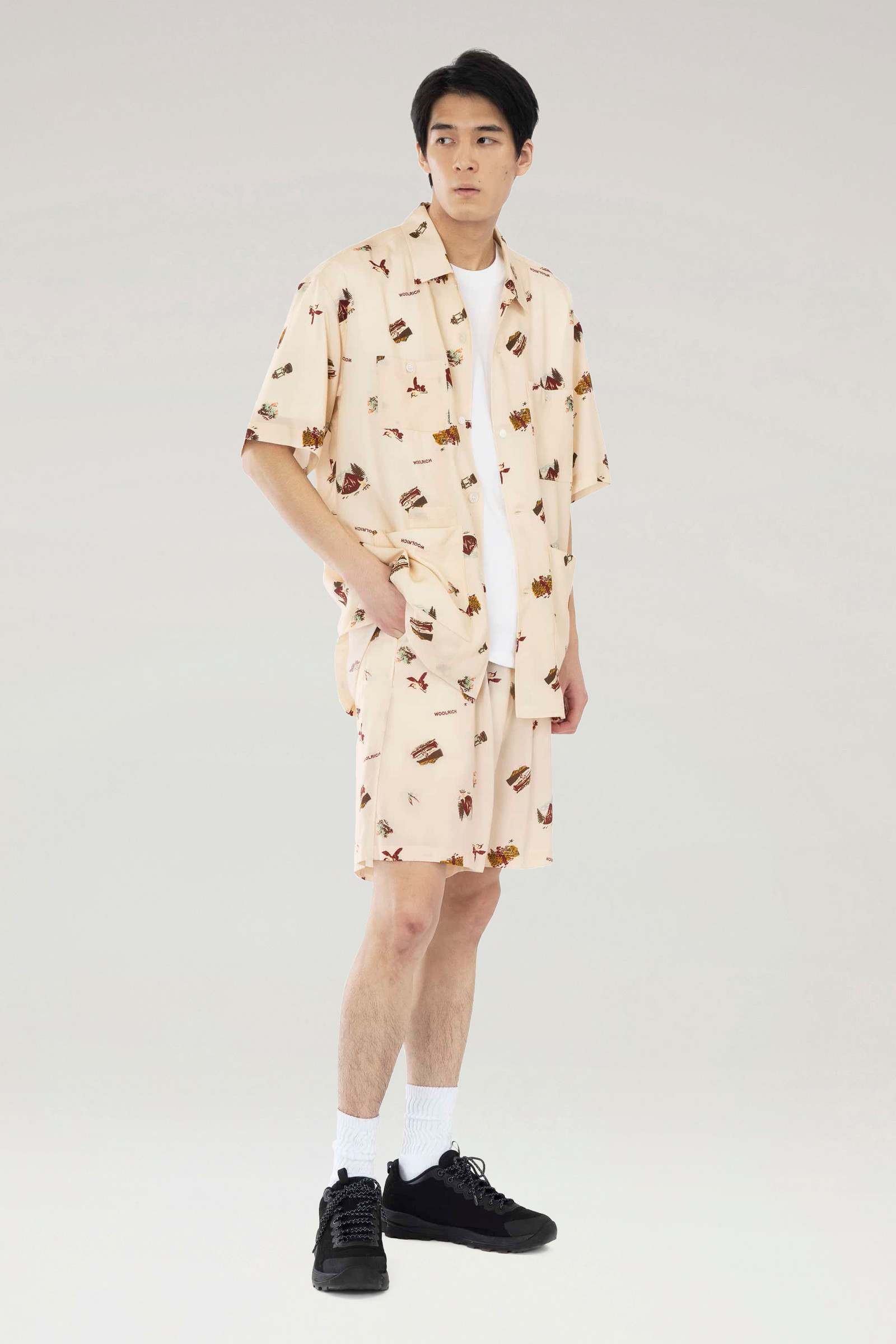 Short-sleeved Printed Shirt in Lyocell Beige | Woolrich