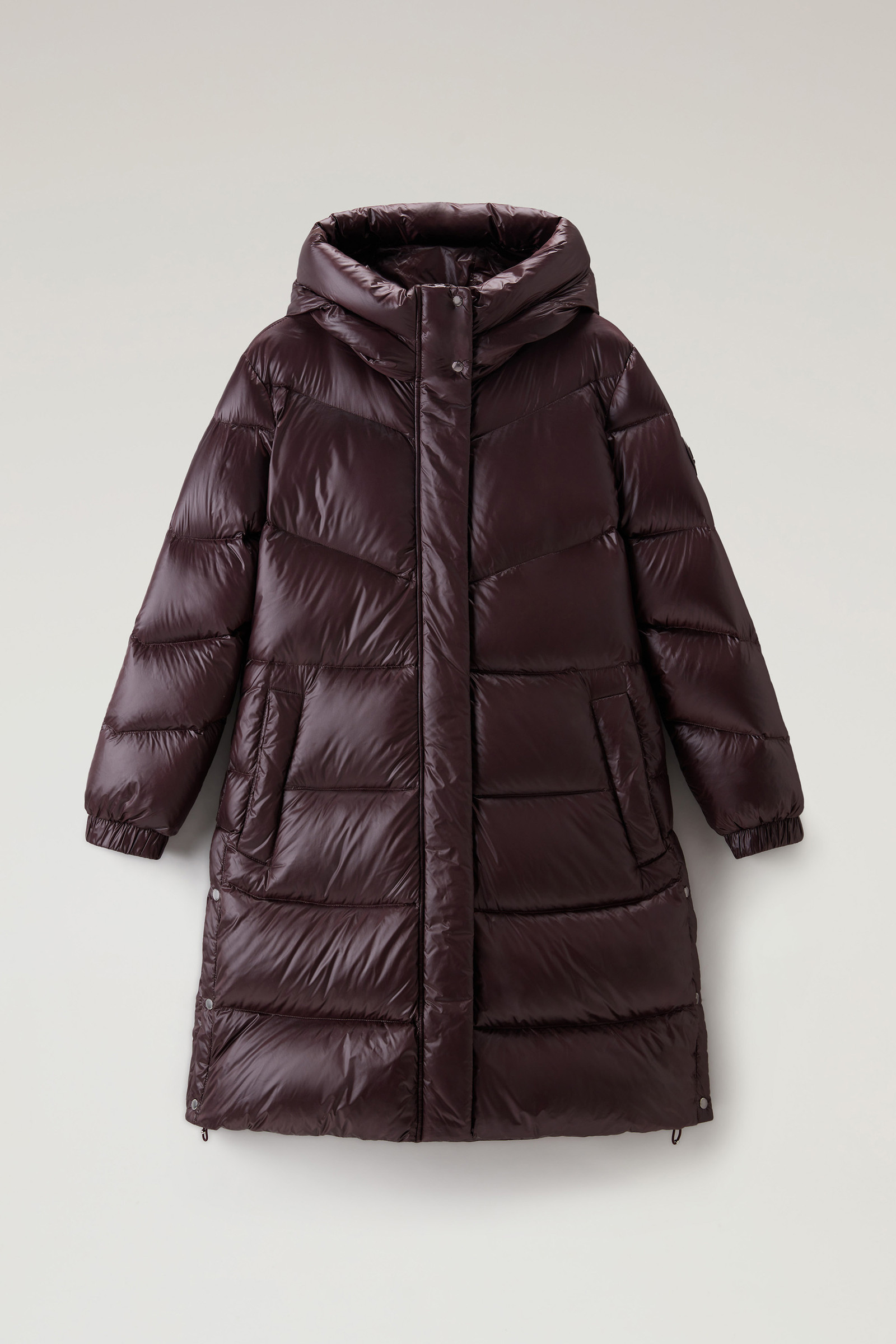 Aliquippa Long Down Jacket in Glossy Nylon Brown | Woolrich UK