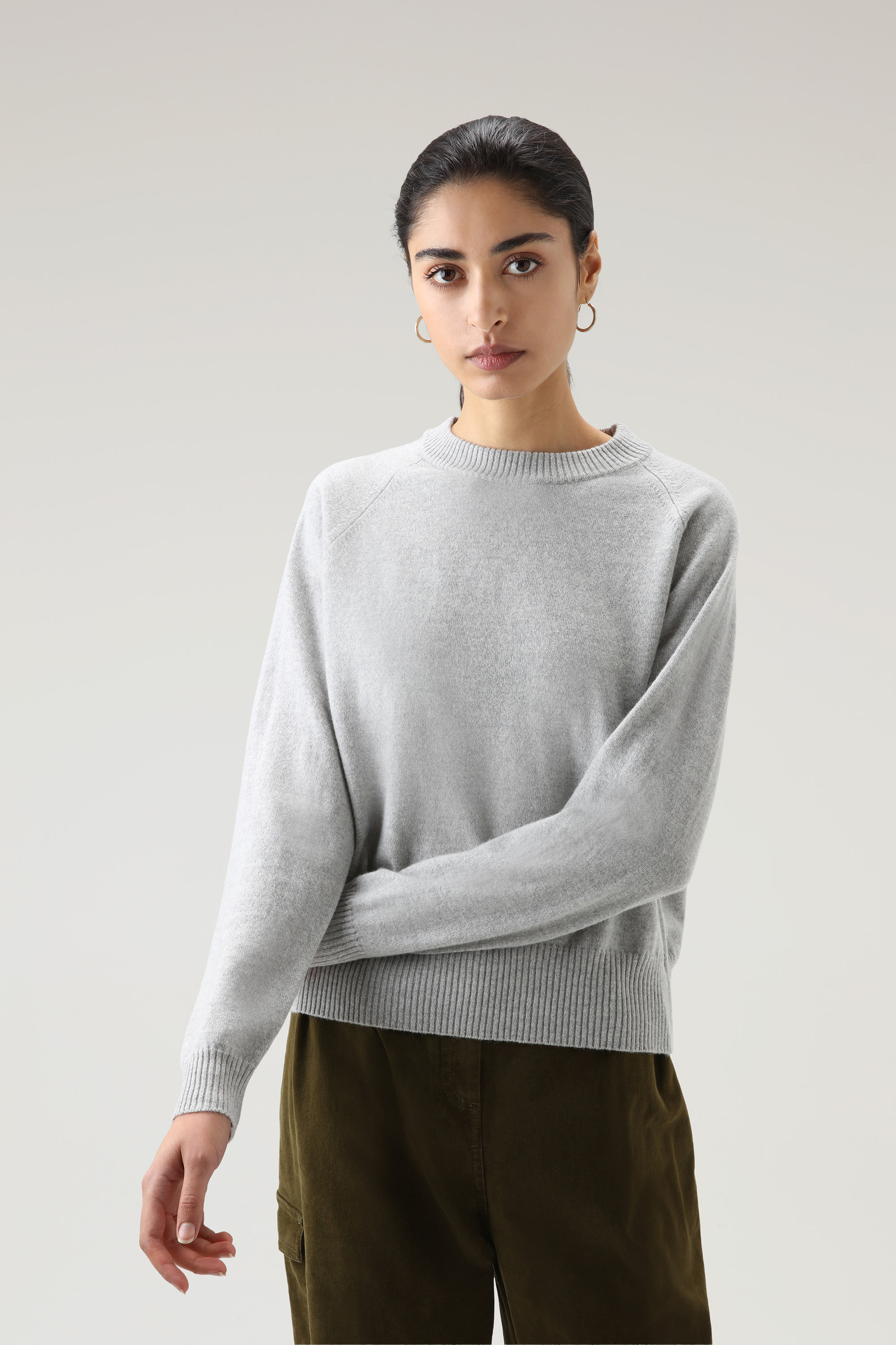 Cashmere and Wool Blend Crewneck Sweater - Women - Grey