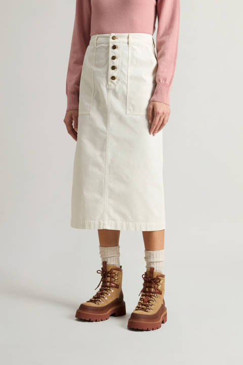 Garment-Dyed Midi Skirt in Stretch Cotton White | Woolrich