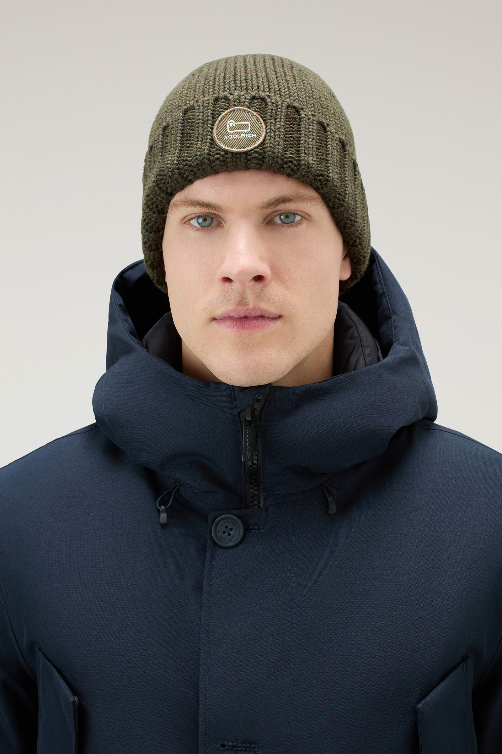 Beanie in Pure Merino Virgin Wool with Logo Green photo 4 | Woolrich