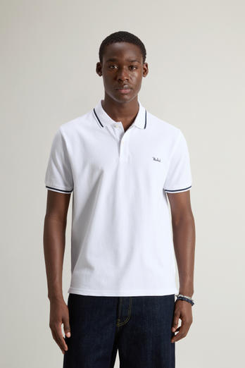 Polo Monterey en piqué de coton élastique avec bords à rayures Blanc | Woolrich