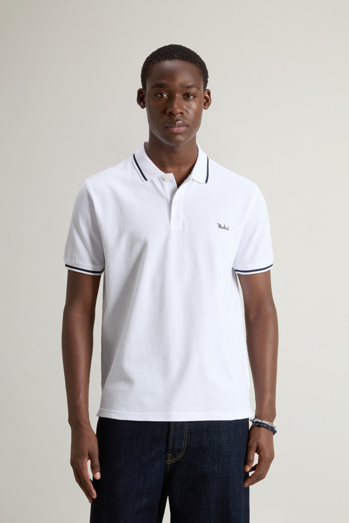 Monterey Polo Shirt in Stretch Cotton Piquet with Striped Edges White photo 1 | Woolrich