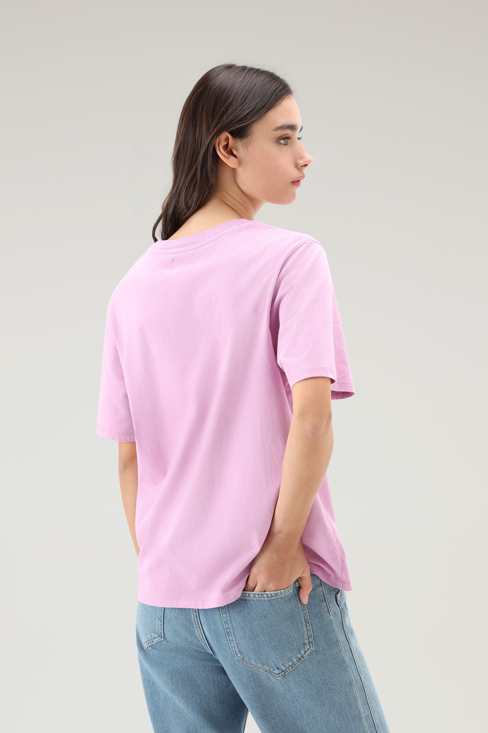 T-shirt en pur coton avec logo brodé rose photo 3 | Woolrich
