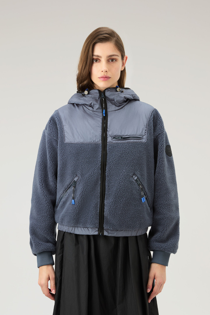 Woolrich Women Full-zip Hoodie in Sherpa and Nylon Grey Size M