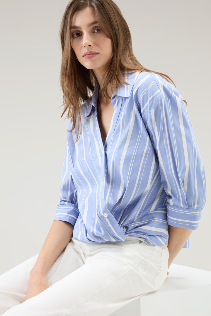Striped Cotton Fleece Poplin Shirt Blue photo 4 | Woolrich
