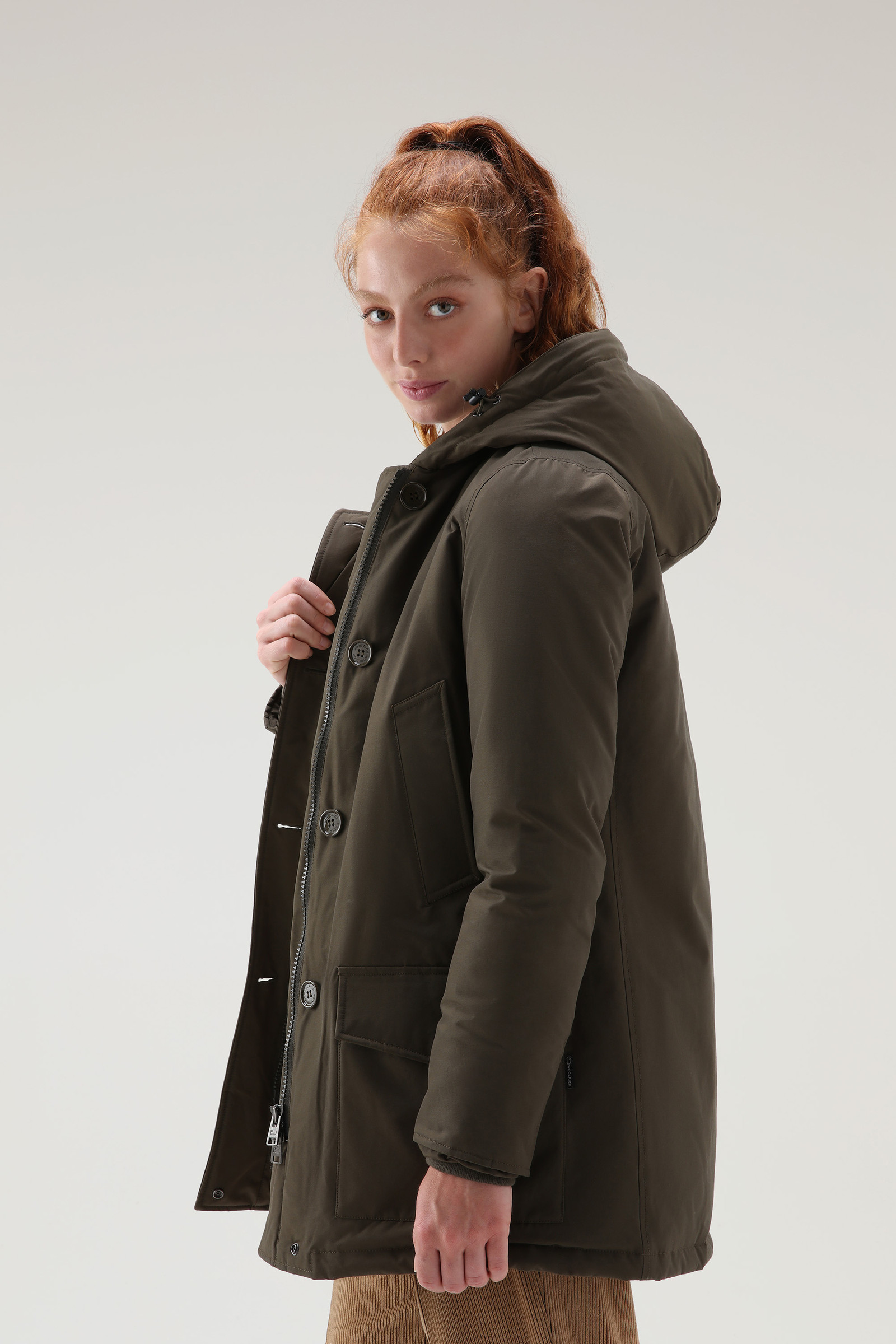 Arctic Parka in Ramar Cloth with Four Pockets and Detachable Fur - Women -  Green