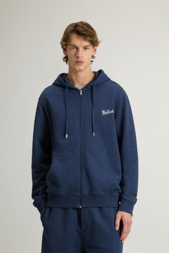 Hoodie in Pure Cotton Mouliné Blue | Woolrich