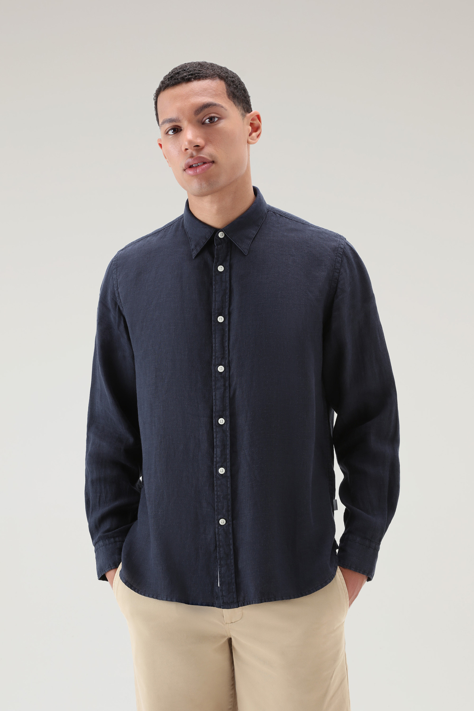 Garment-Dyed Pure Linen Shirt Blue | Woolrich USA