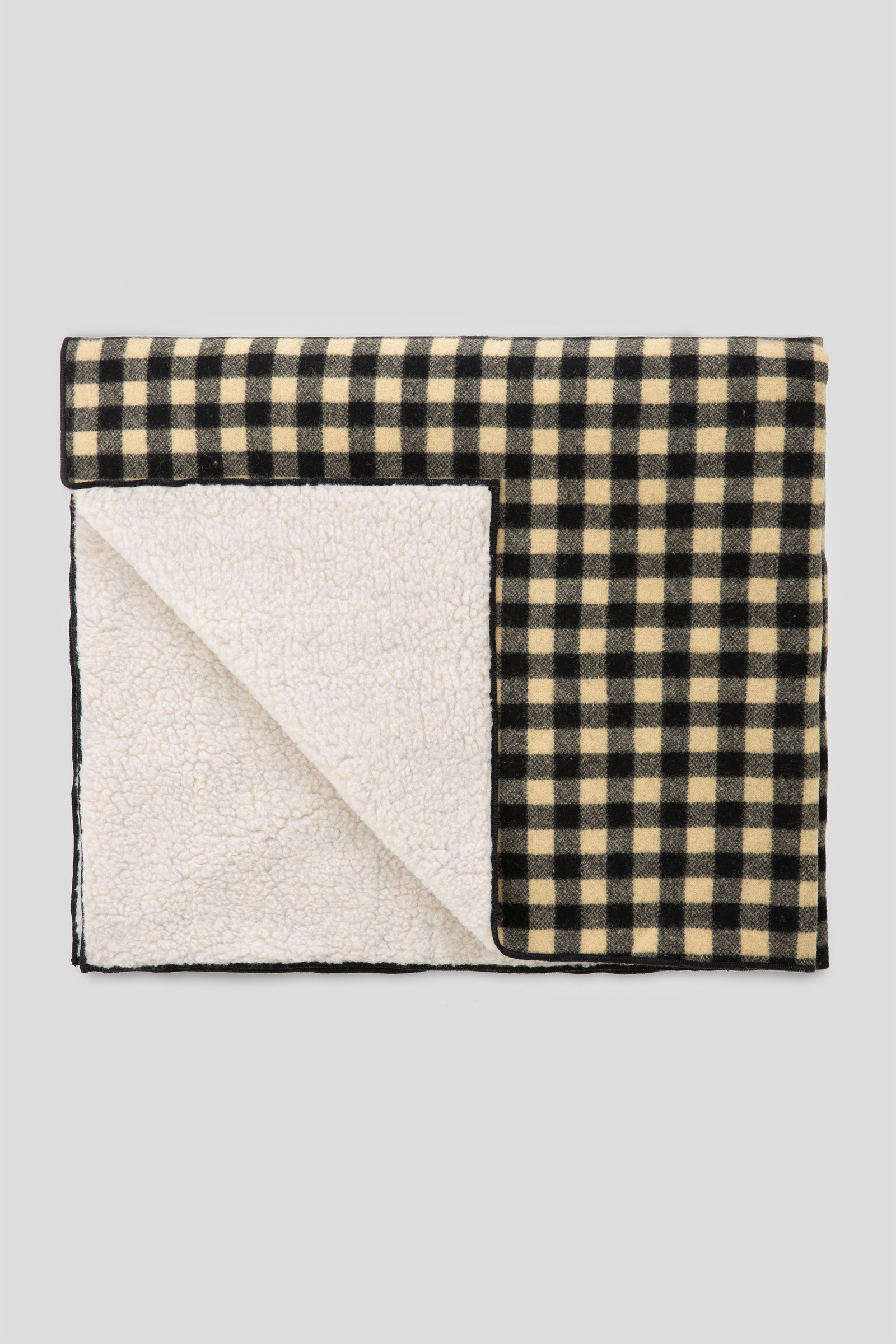 Archival Wool and Sherpa Buffalo Check Blanket - Unisex - Beige