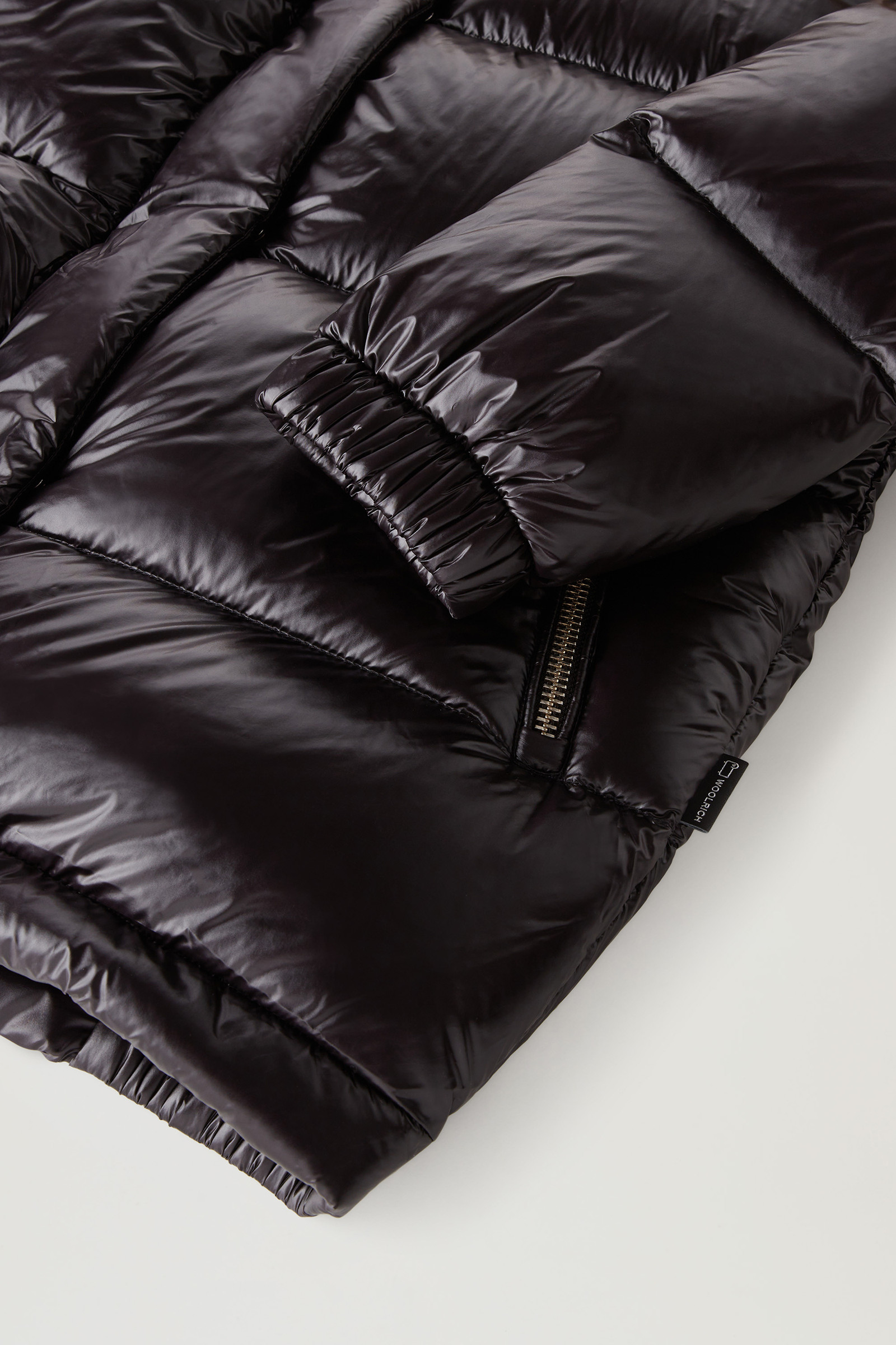 Aliquippa Parka in Glossy Nylon with Detachable Fur Trim Black photo 8 | Woolrich