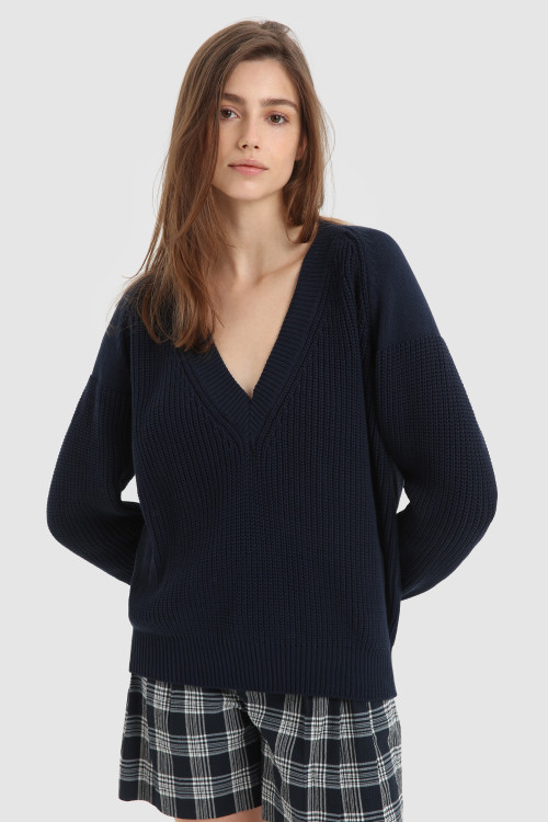 Pullover mit V-Ausschnitt aus weicher Baumwolle Blau | Woolrich