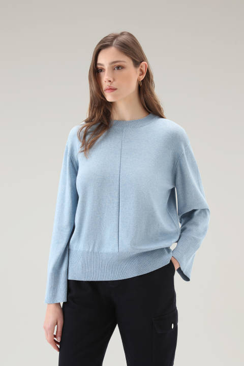 Jersey de cuello redondo de mezcla de algodón y cachemira Azul | Woolrich