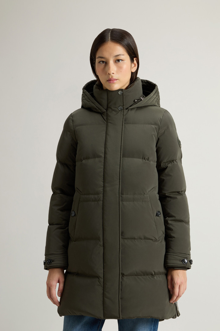 Hooded Alsea Down Jacket in Stretch Nylon Green photo 1 | Woolrich