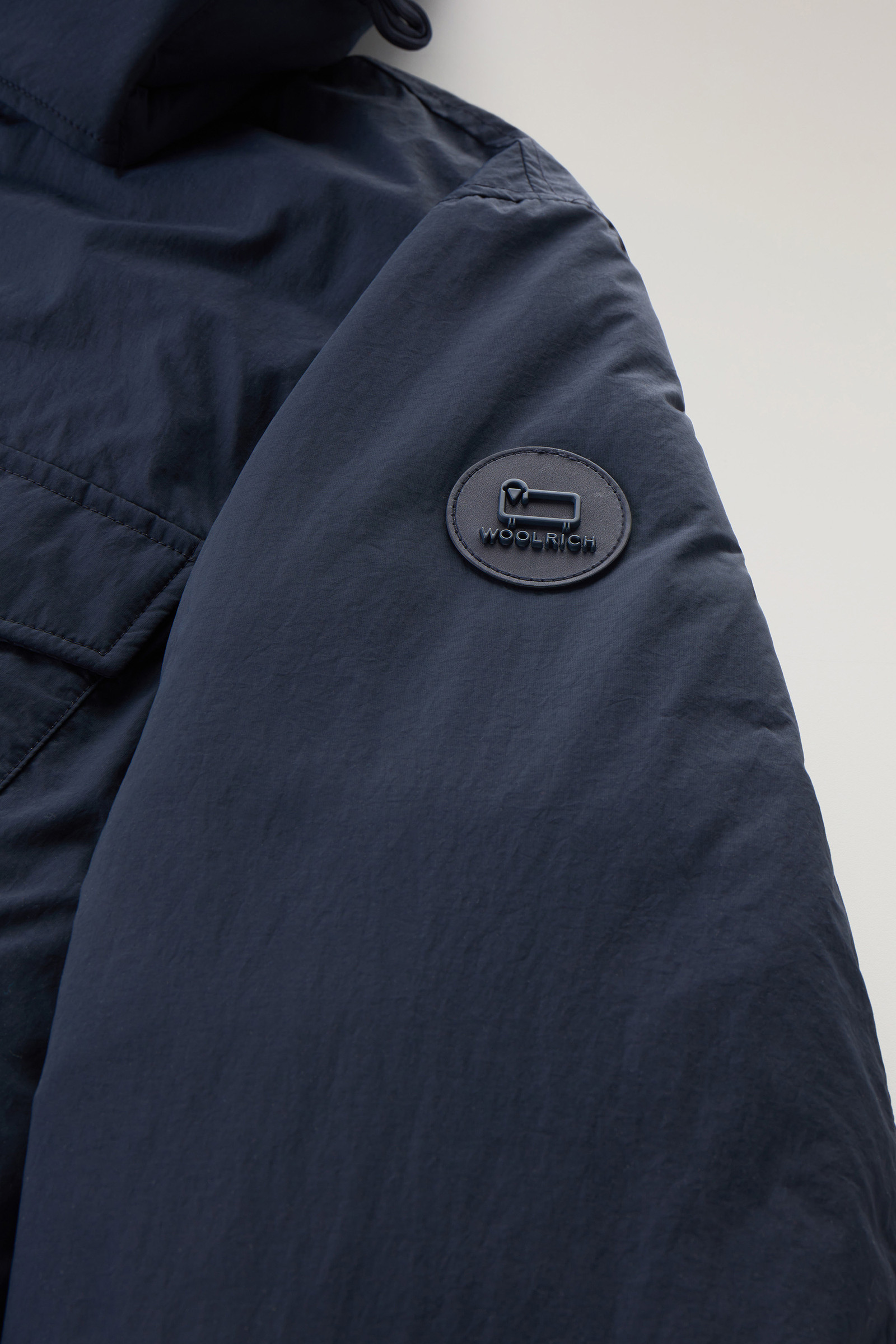 Men\'s Aleutian Woolrich with Hood Jacket USA Taslan Blue Nylon Detachable in Field 