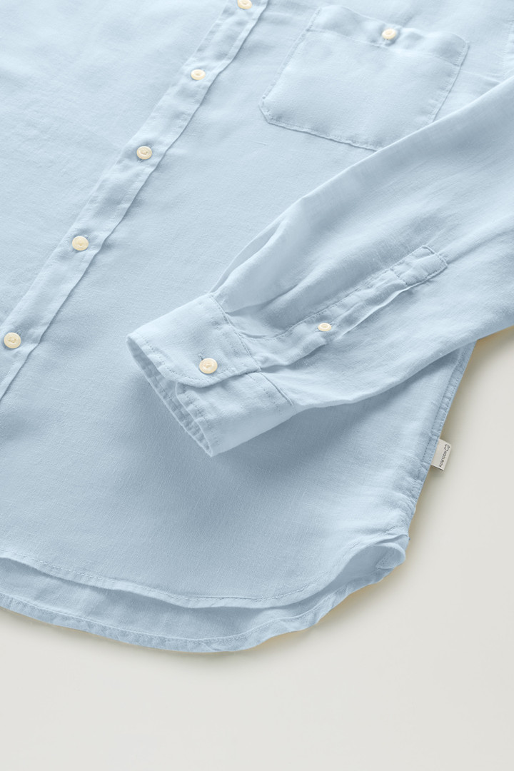 Garment-dyed Shirt with Mandarin Collar in Pure Linen Blue photo 7 | Woolrich