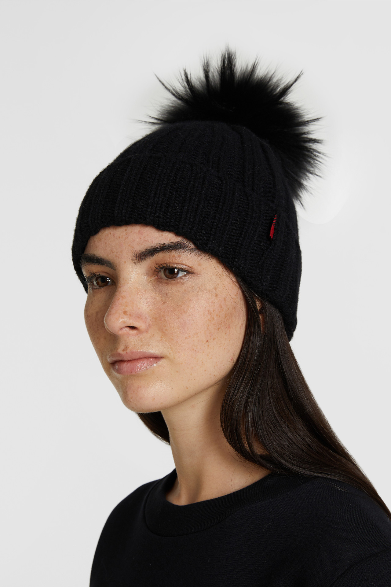 Cashmere Beanie With Racoon Fur Pompom