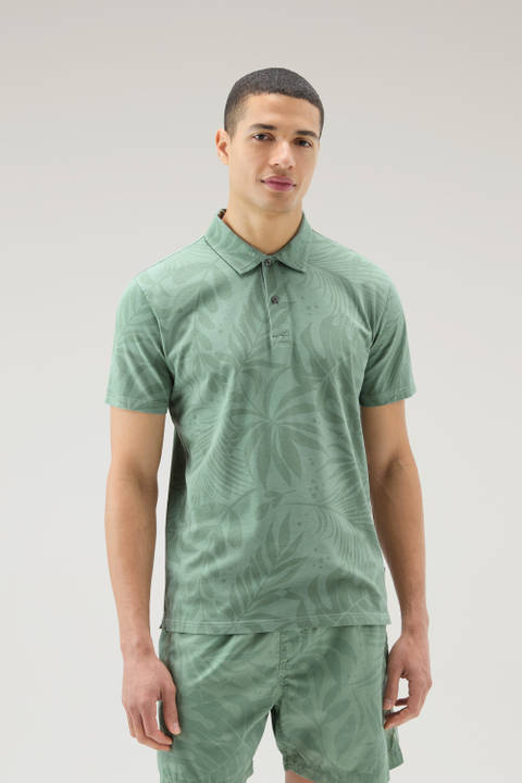 Garment-Dyed Polo Shirt in Stretch Cotton with a Tropical Print Green | Woolrich