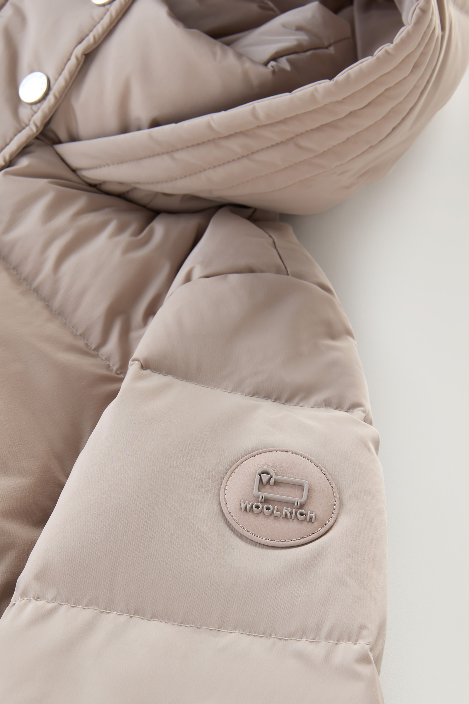 Hooded Alsea Down Jacket in Stretch Nylon Taupe photo 7 | Woolrich