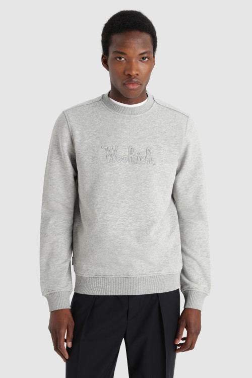 Organic Cotton Crewneck Sweatshirt with Embroidered Vintage Logo Grey | Woolrich