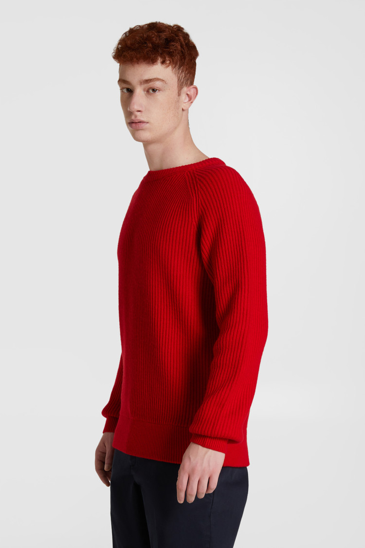 Rib-stitched wool crewneck sweater