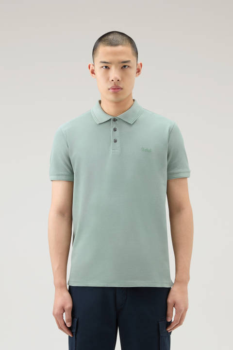Garment-Dyed Mackinack Polo in Stretch Cotton Piquet Green | Woolrich