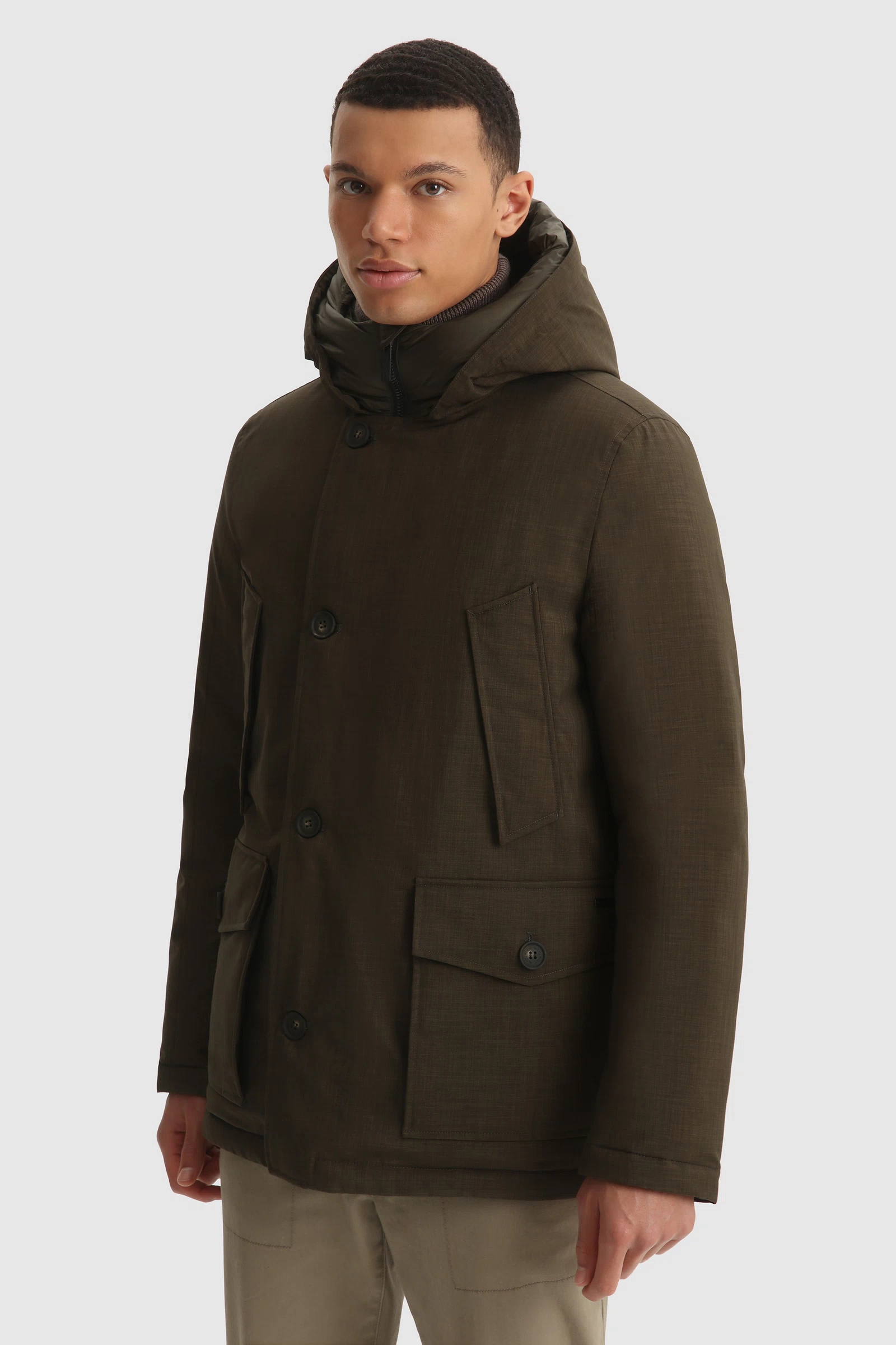 Men's City Parka in High-Performance Wool Effect Fabric Green ...