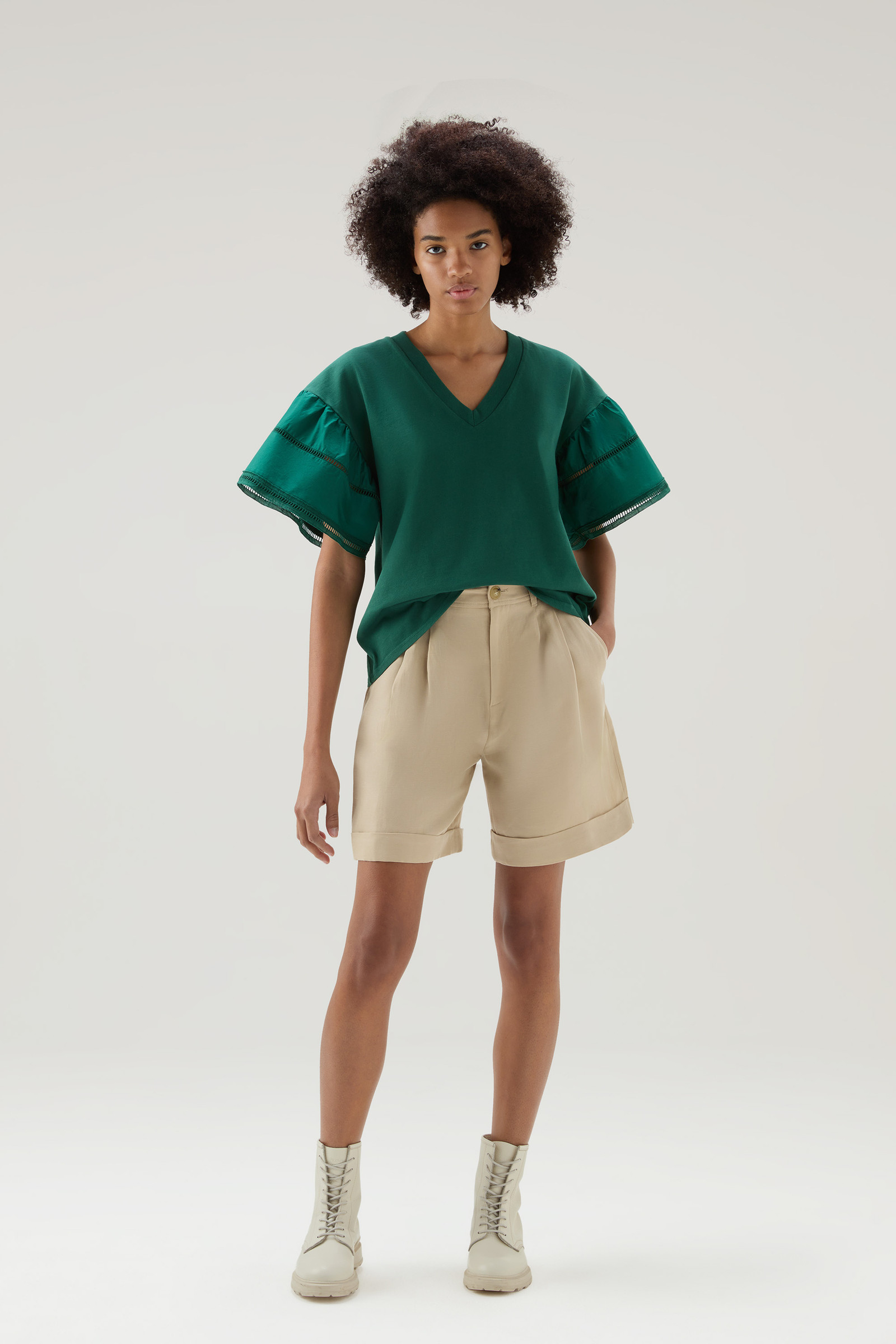 Lakeside T-shirt in Pure Cotton with Puff Sleeves Green photo 2 | Woolrich