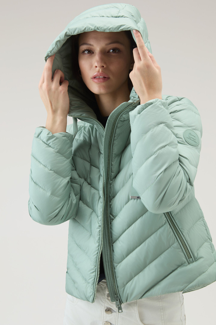 Microfibre Jacket with Chevron Quilting and Hood Green photo 4 | Woolrich