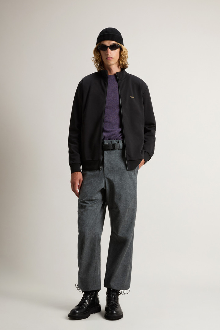 Full-Zip High Neck Sweatshirt in Cotton-Blend Interlock with Logo Black photo 2 | Woolrich