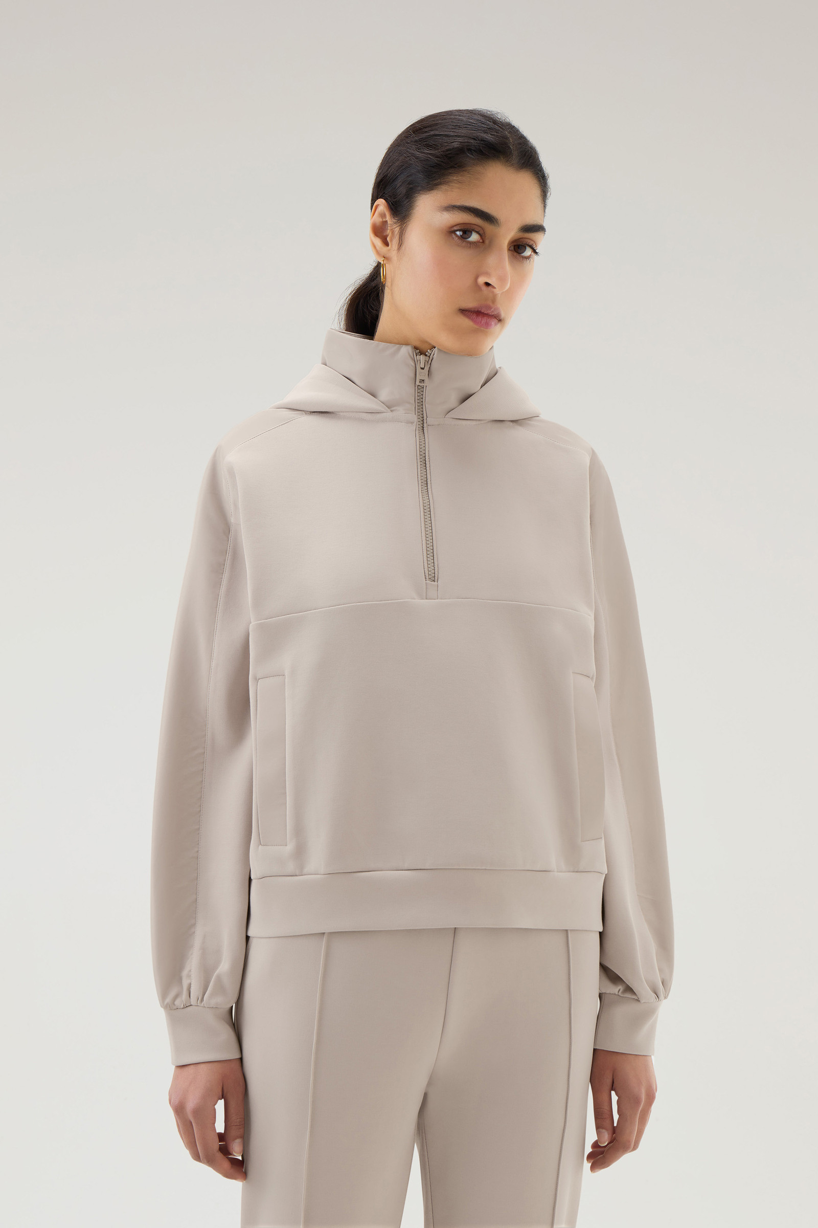 Sudadera con capucha de mezcla de algodón con detalles en nailon marrón | Woolrich