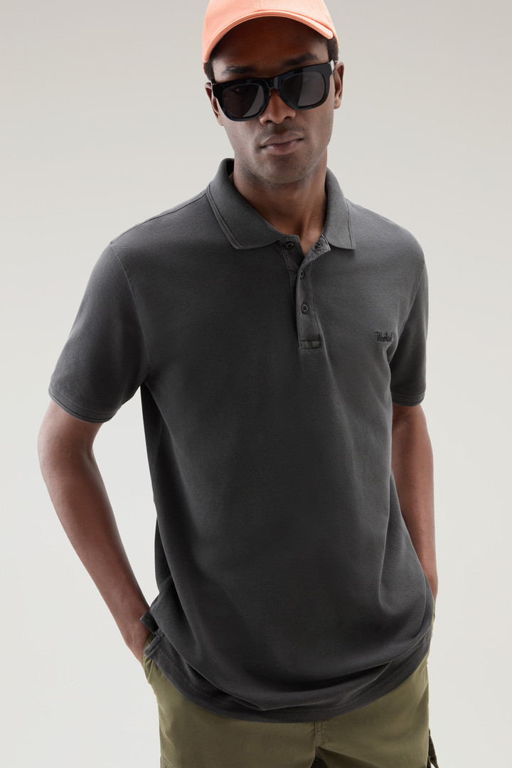 Garment-Dyed Mackinack Polo in Stretch Cotton Piquet Black photo 4 | Woolrich