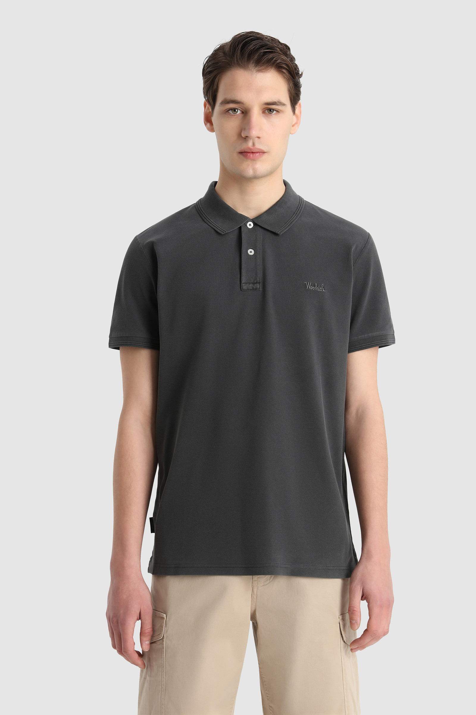 Mackinack Polo in Garment-Dye Stretch Cotton Piquet Black | Woolrich