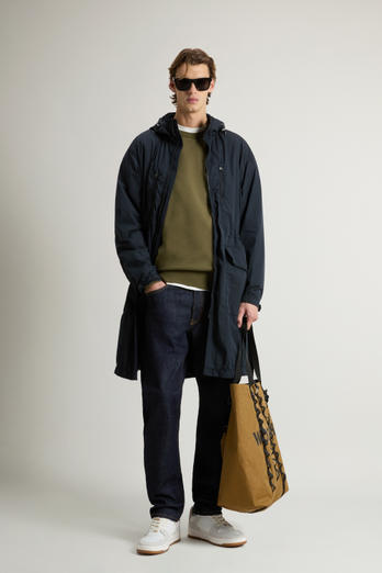 Garment-Dyed Long Jacket in Peached Urban Touch Blue | Woolrich