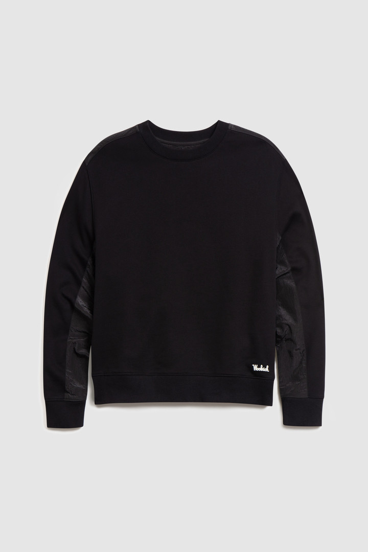 Sweat en coton avec détails en nylon froissé noir photo 4 | Woolrich