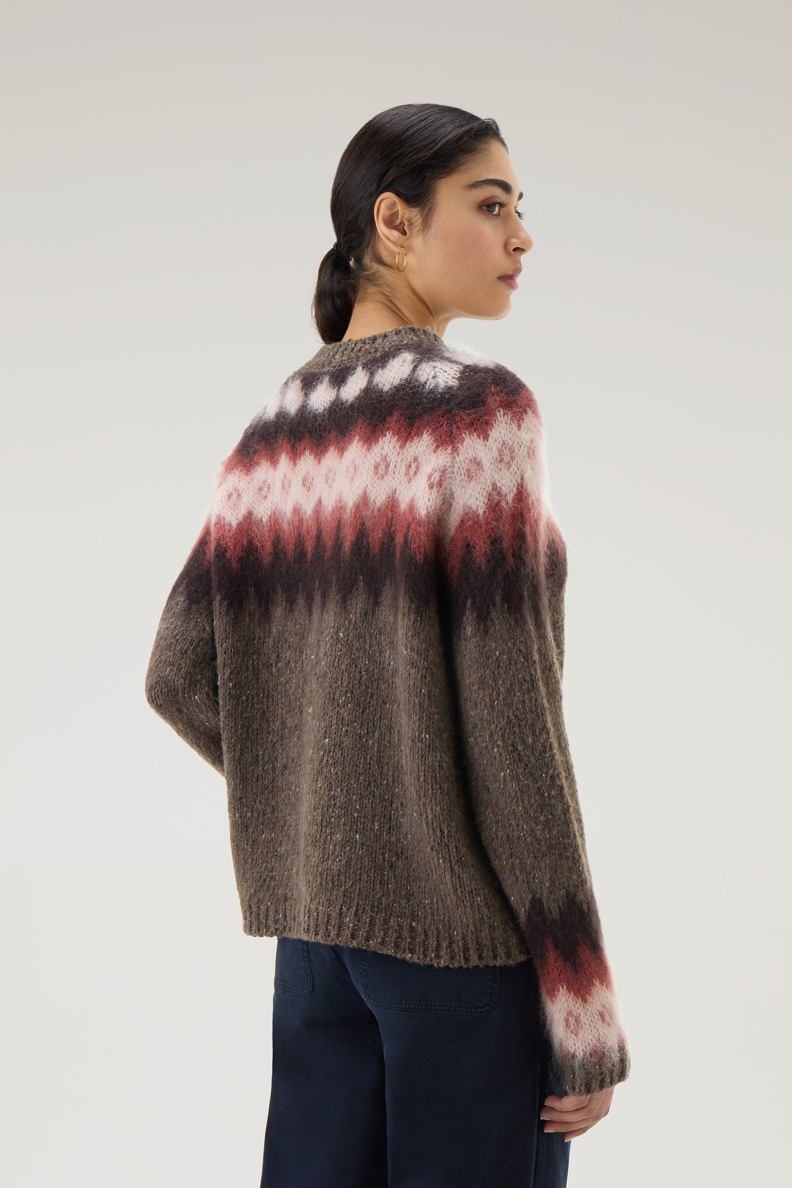 Women's Fair Isle Pullover in Wool and Mohair Blend Brown | Woolrich USA