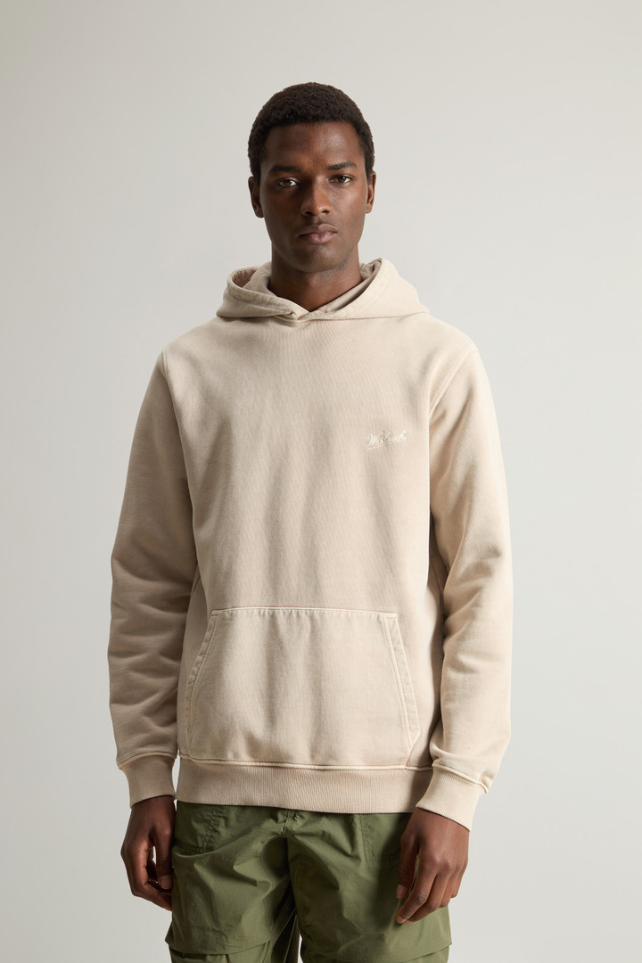 Woolrich Man Garment-Dyed Hoodie in Pure Cotton with Embroidered Logo Beige Size M