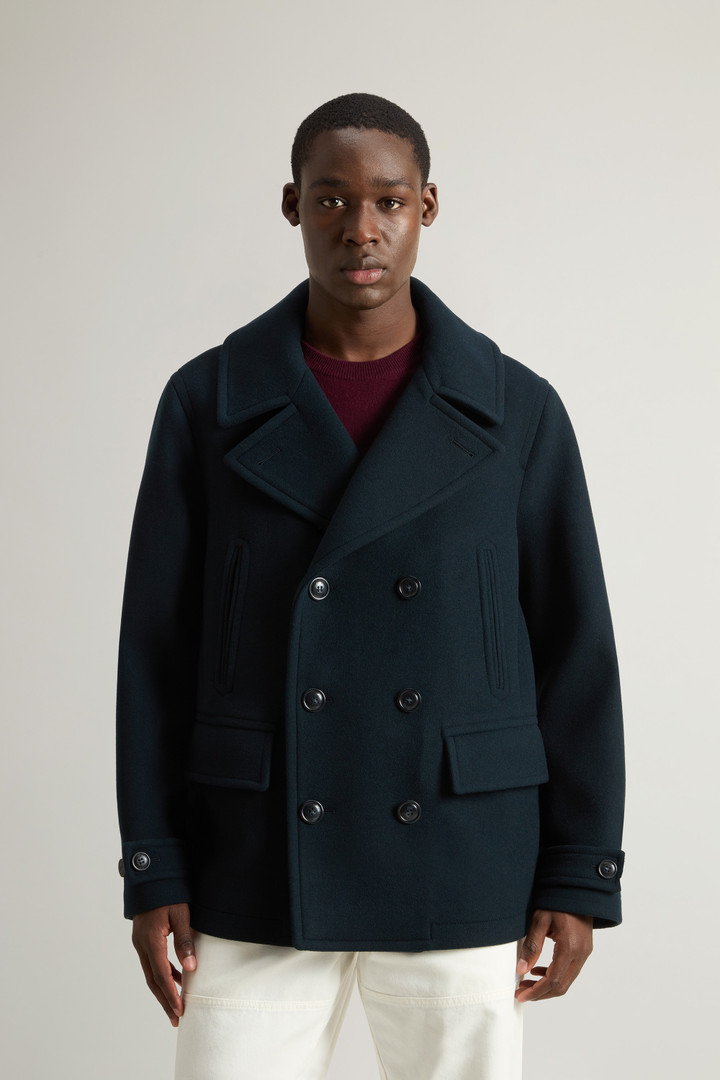 Melton Virgin Wool Blend Peacoat Men Blue