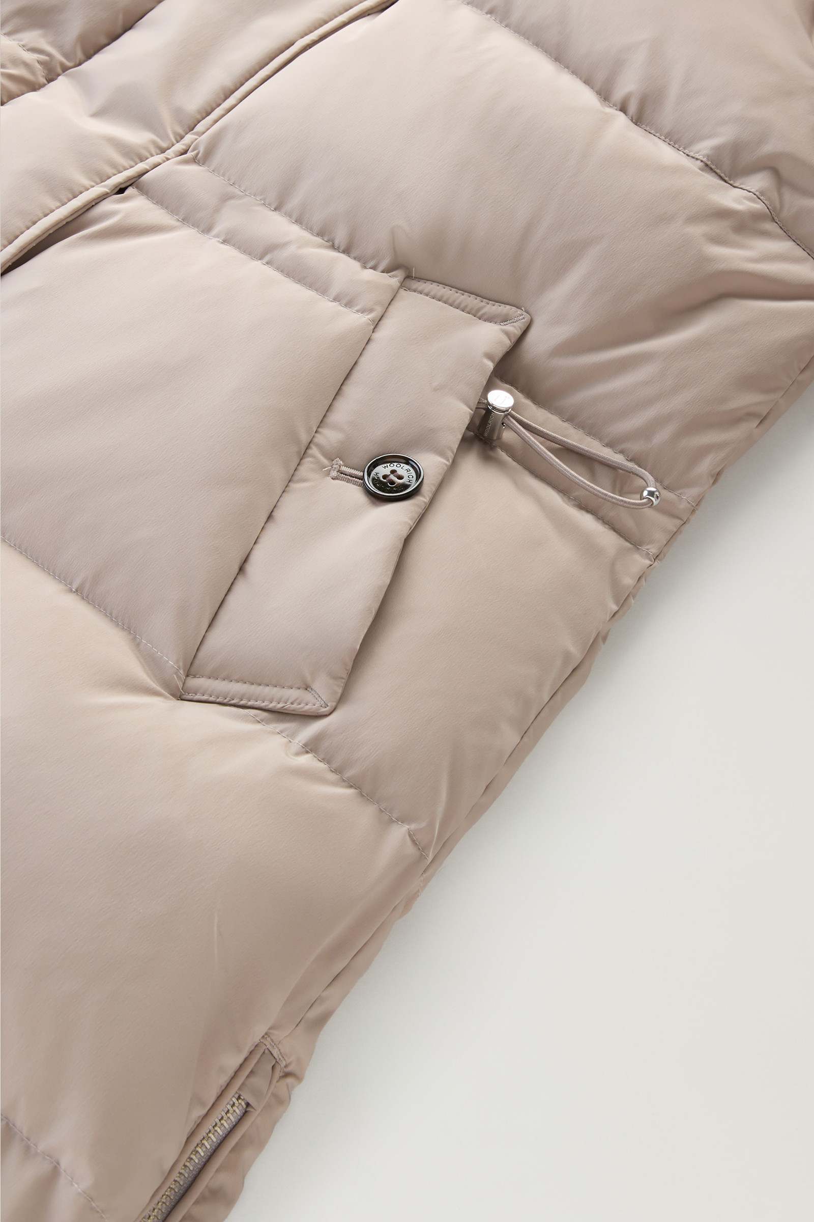 Hooded Alsea Down Jacket in Stretch Nylon Taupe photo 8 | Woolrich