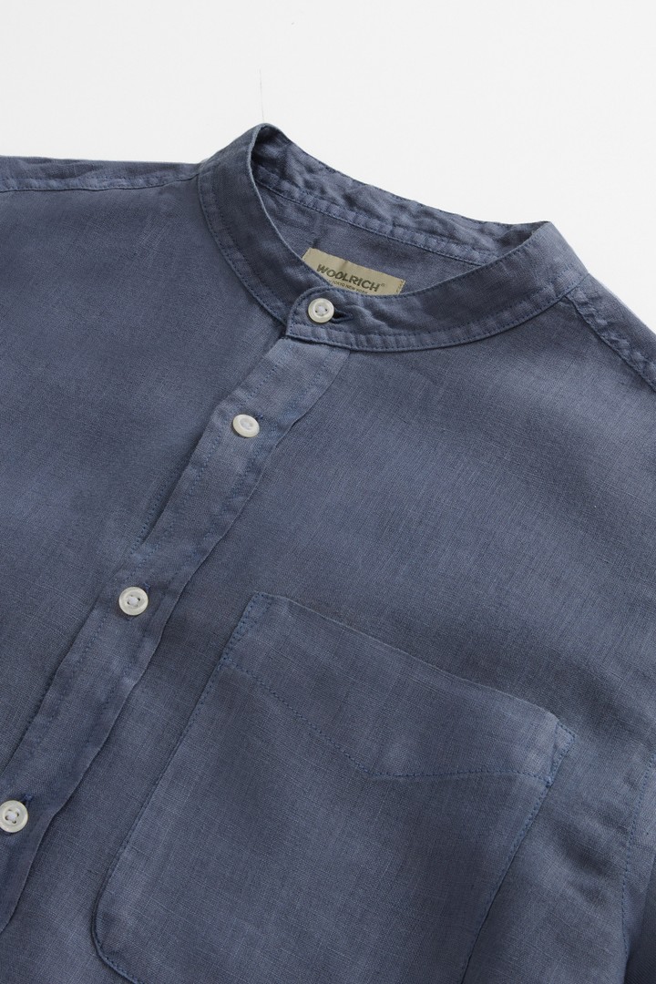 BAND COLLAR LINEN SHIRT Blue photo 6 | Woolrich