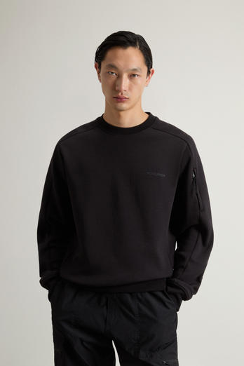 Crewneck Sweatshirt in Cotton Blend with Printed Logo Black | Woolrich