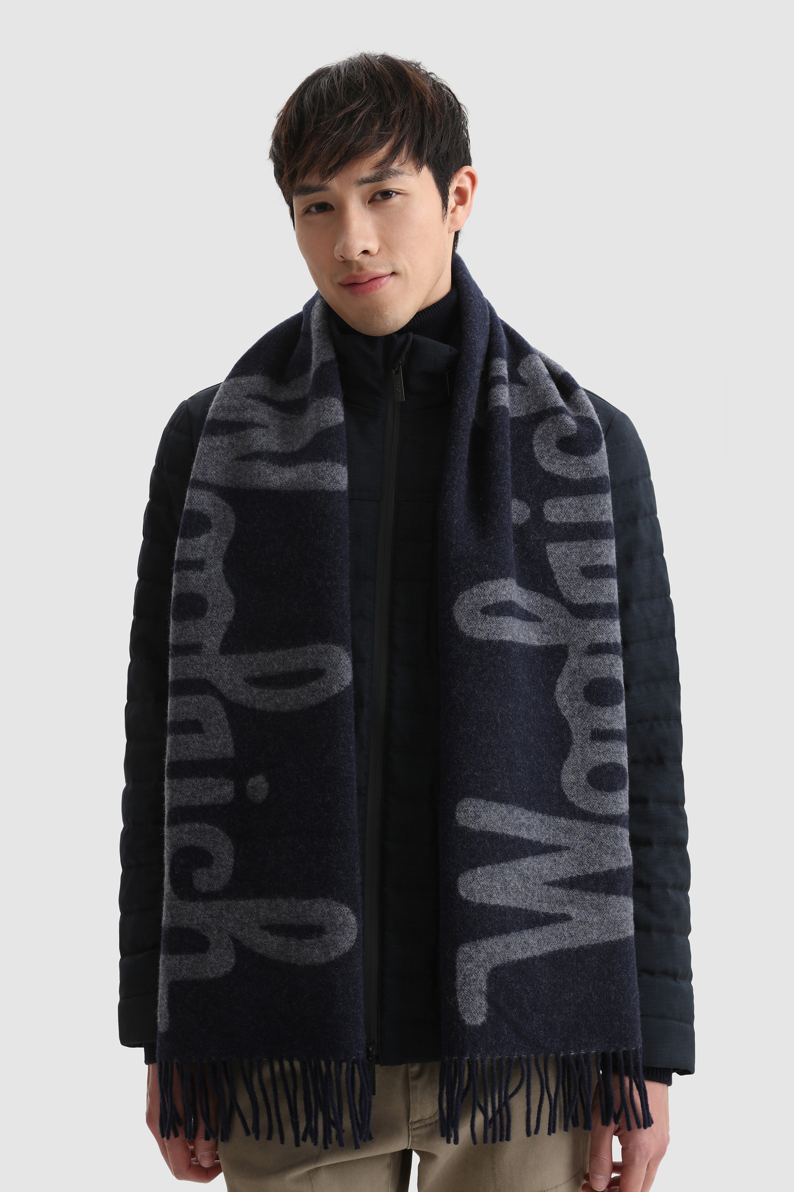 Pure Virgin Wool Scarf with Maxi Logo Blue photo 4 | Woolrich