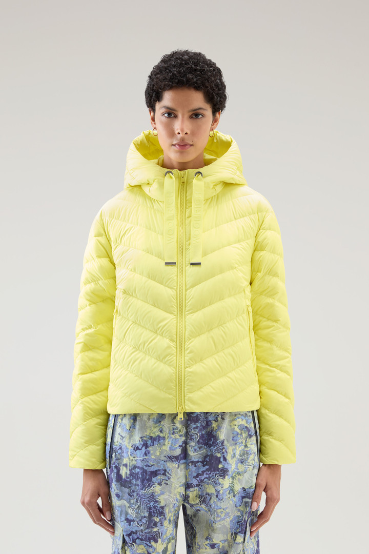 Microfibre Jacket with Chevron Quilting and Hood Yellow photo 1 | Woolrich