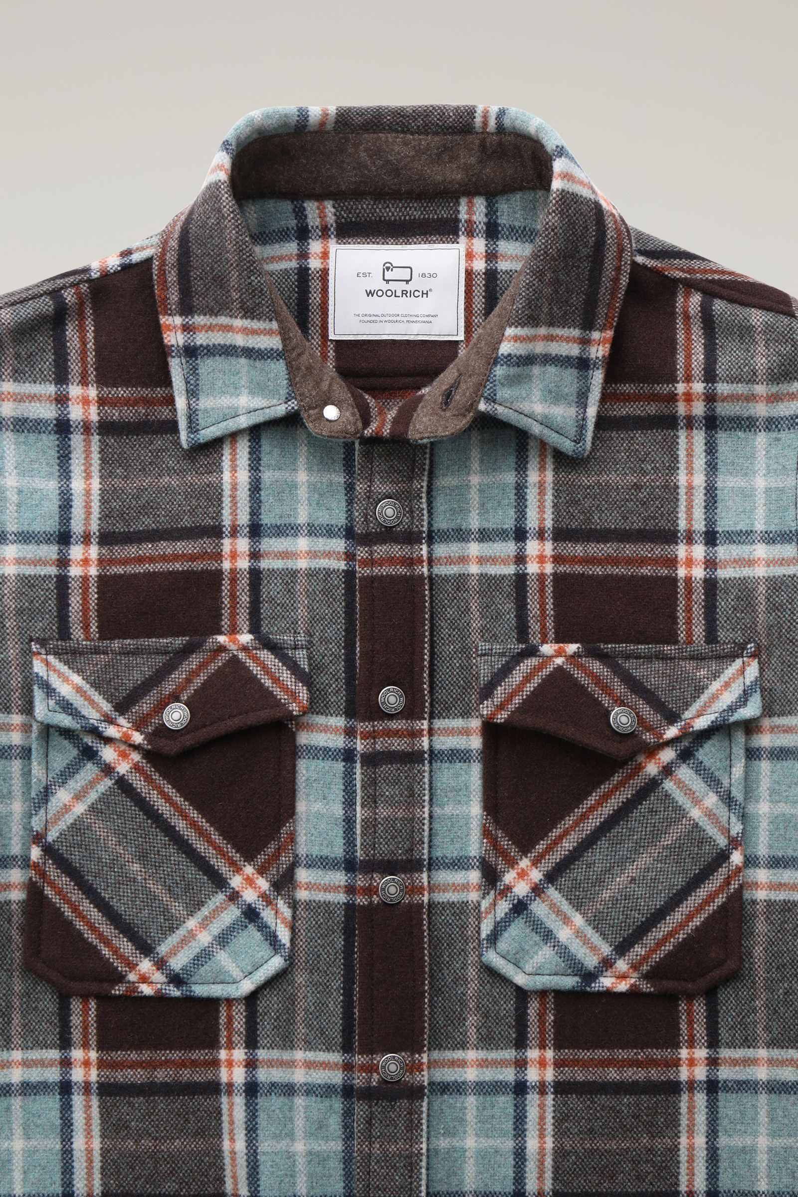 Men's Alaskan Check Overshirt in Recycled Italian Wool Blend Beige ...