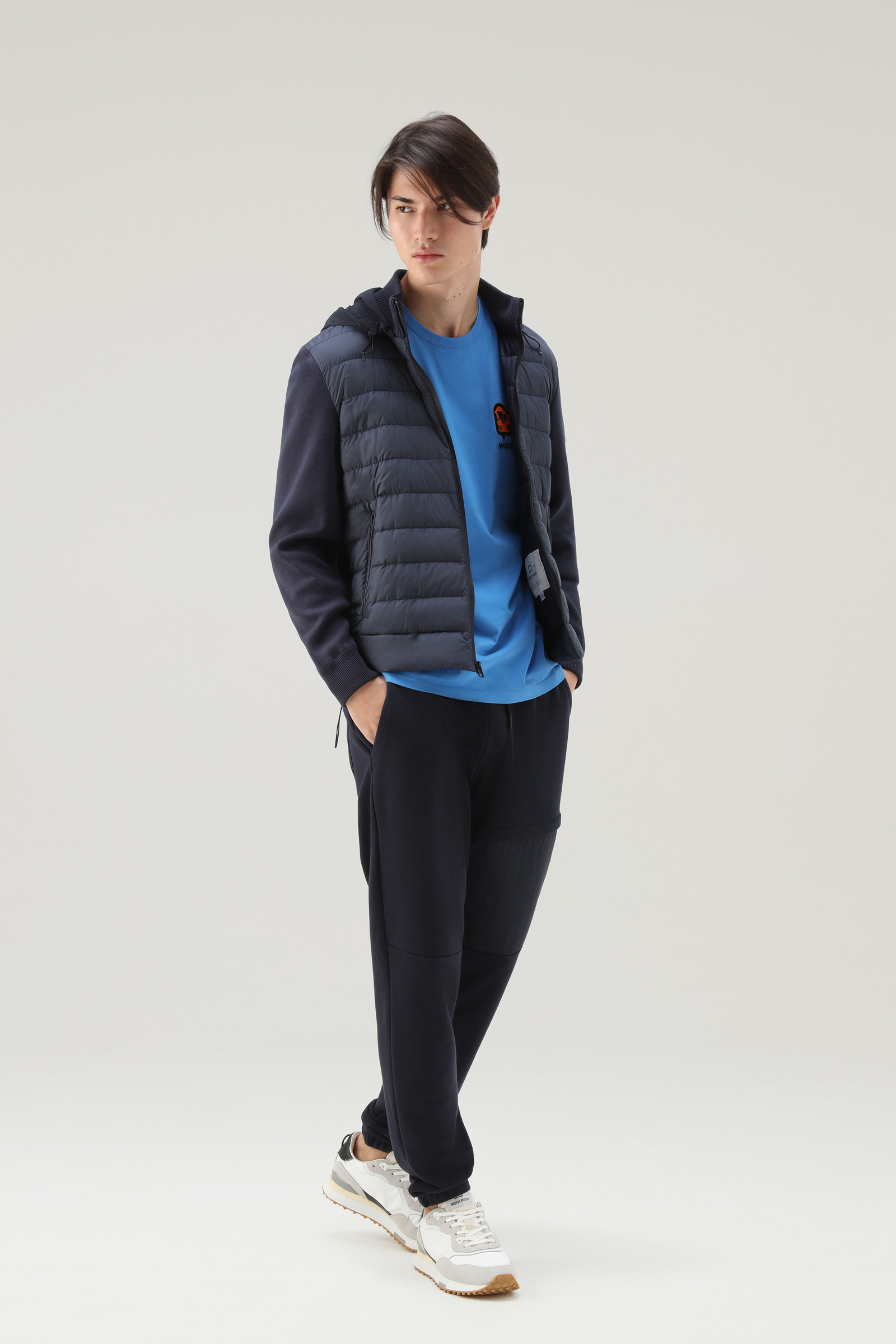 Sundance Hybrid Jacket in Quilted Microfiber and Pure Cotton with Hood Blue photo 2 | Woolrich