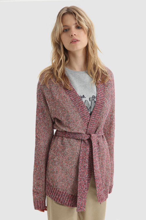 Cardigan en coton et lin avec détails contrastés rouge | Woolrich
